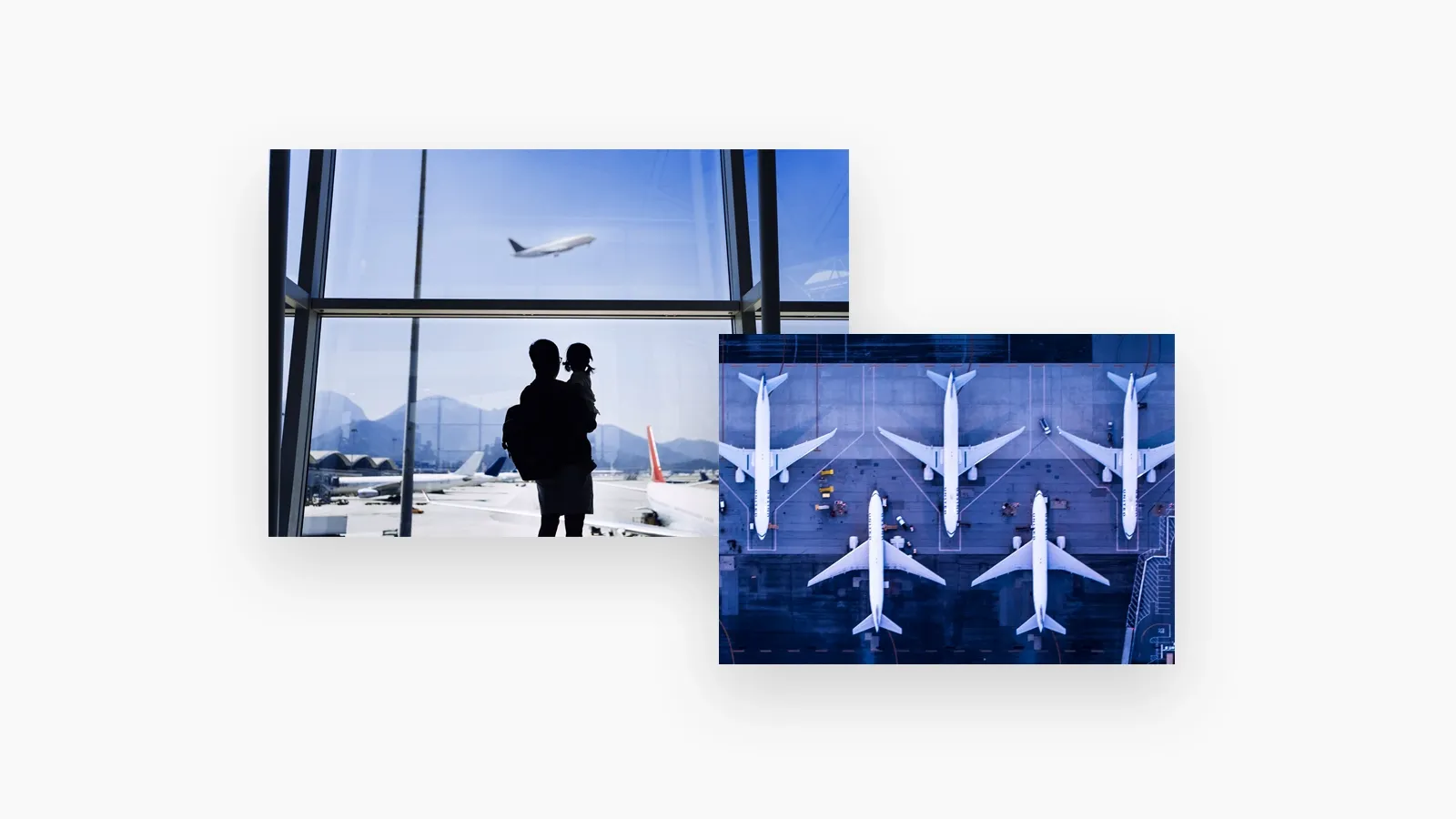 father and daughter look at a plane taking off