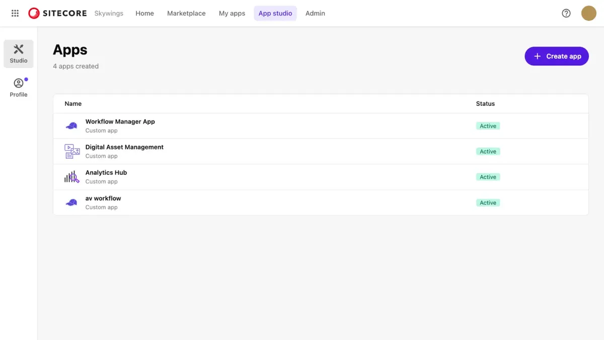 SitecoreAI Studio screenshot of App Studio SaaS platform UI