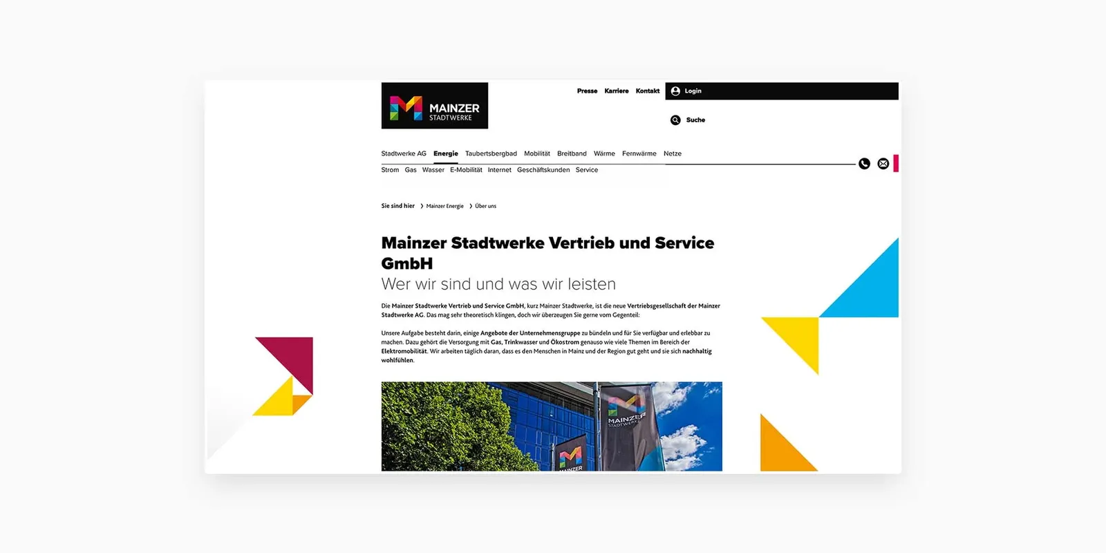 Mainzer Stadtwerke webpage