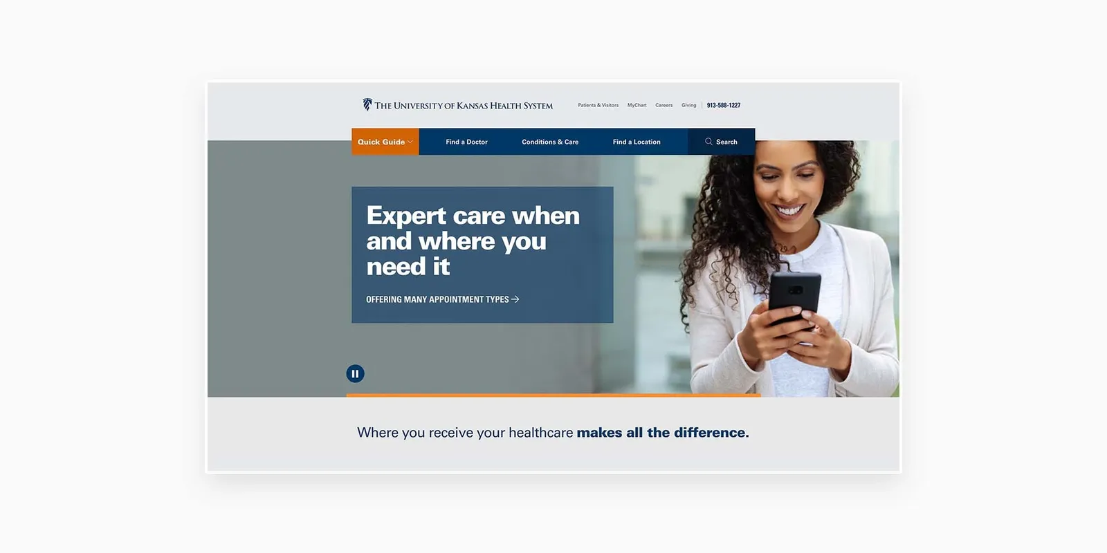 Screenshot from TheUniversityofKansasHealthSystem's website