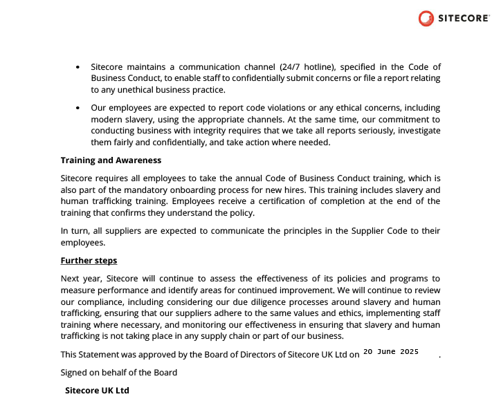 Sitecore Slavery Statement - FY25