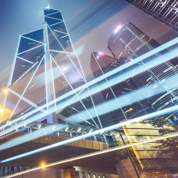 car trails in downtown of Hong Kong,China.