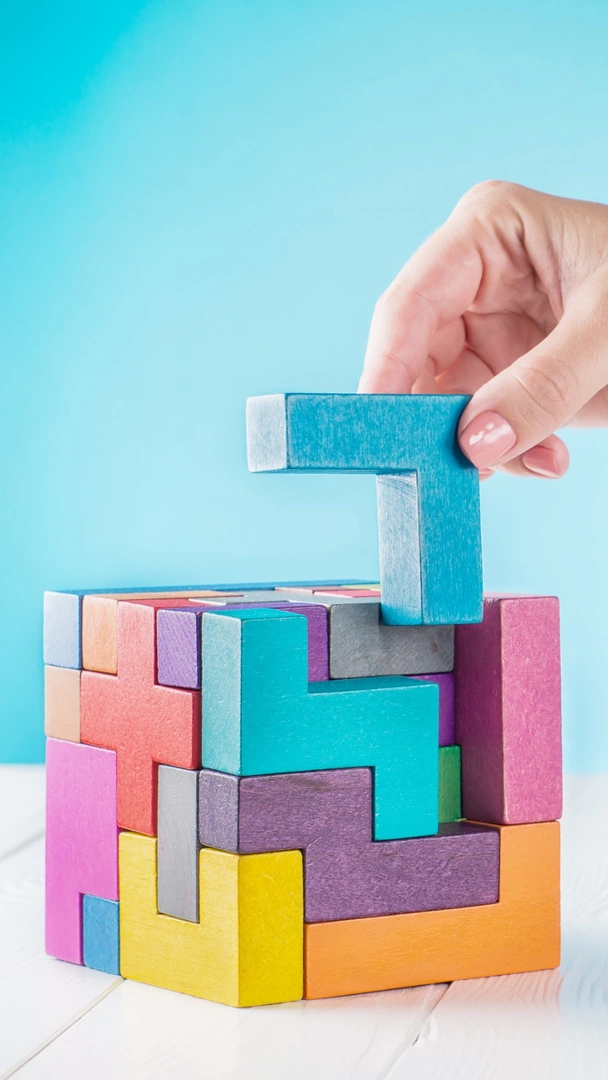 Image of a square block puzzle being built