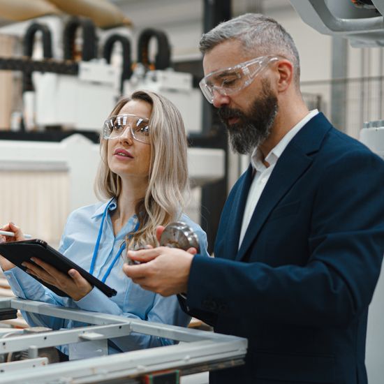 Female,Engineer,And,Male,Project,Manager,Standing,In,Modern,Industrial