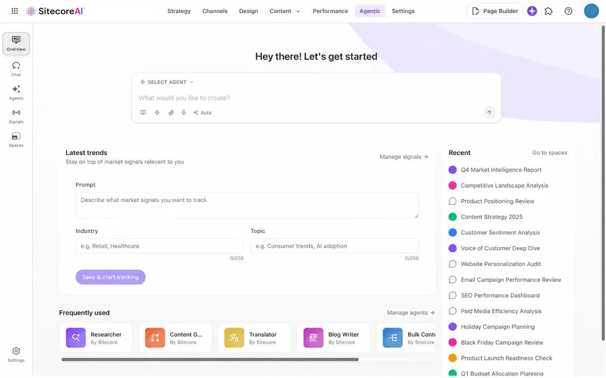 SitecoreAI Agentic studio showcasing various featured agents
