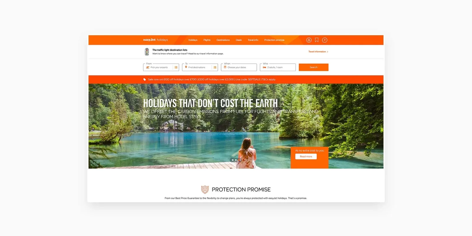 Screenshot of easyJets's website