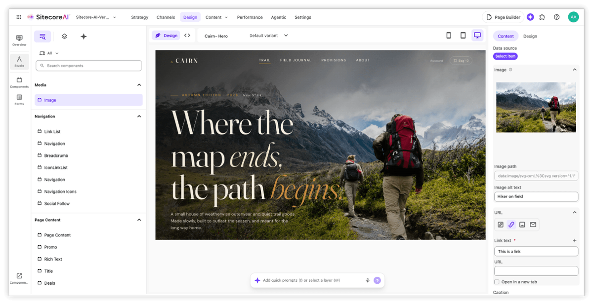 SitecoreAI CMS content management system create and publish page builder