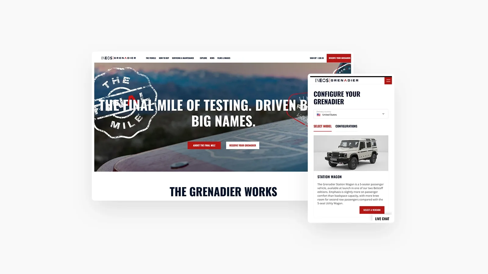 INEOS Grenadier website screenshots