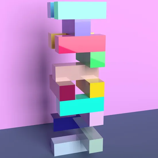Colorful blocks stack each other in impossible balance.