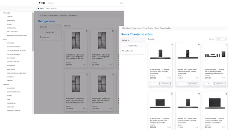 Categories and product listing page