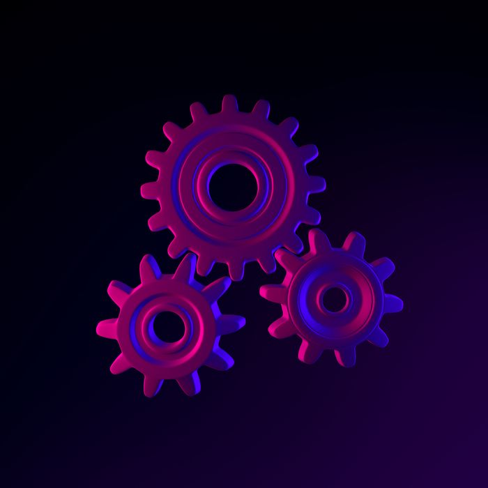 Neon,Gear,Icon.,3d,Rendering,Interface,Ui,Ux,Element.,Dark