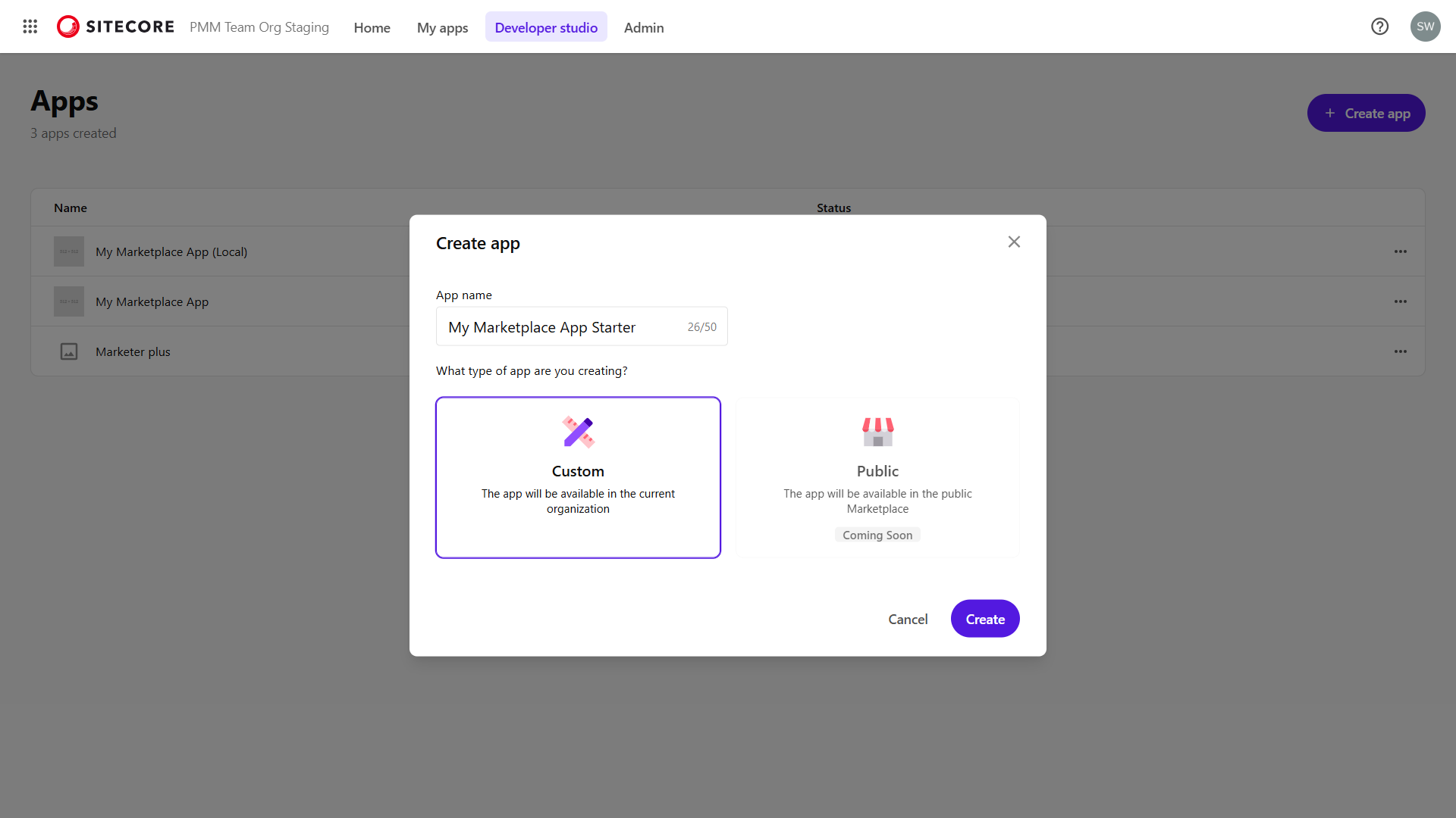 Sitecore Marketplace Developer Studio - Set name and type of app