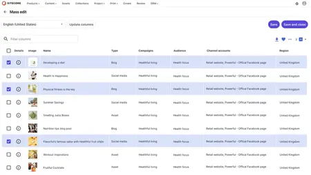 SitecoreAI DAM bulk asset editing table