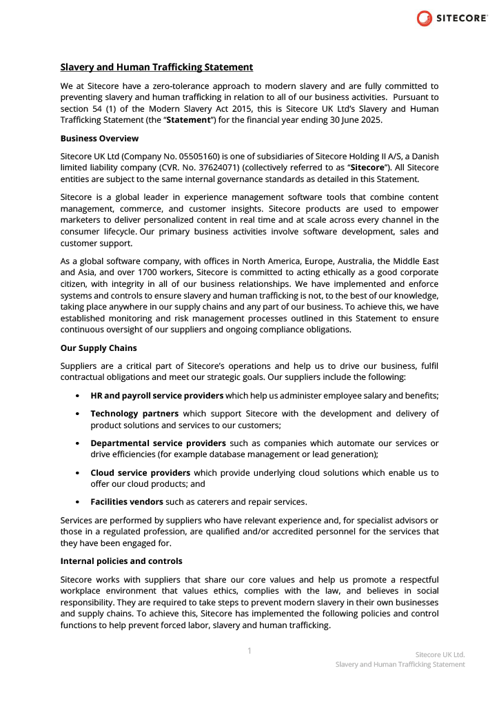 Sitecore Slavery Statement - FY25