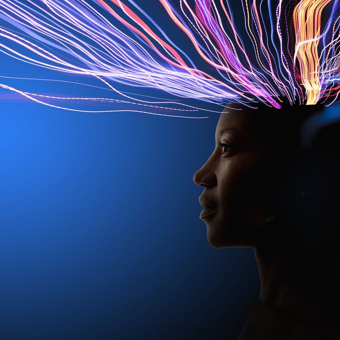 Light trails coming from African American's head