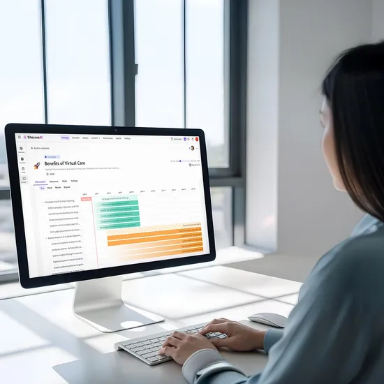 A woman working on a computer using Sitecore AI
