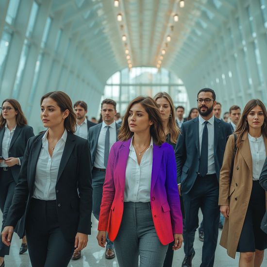 business people walking in a large sleek modern hall