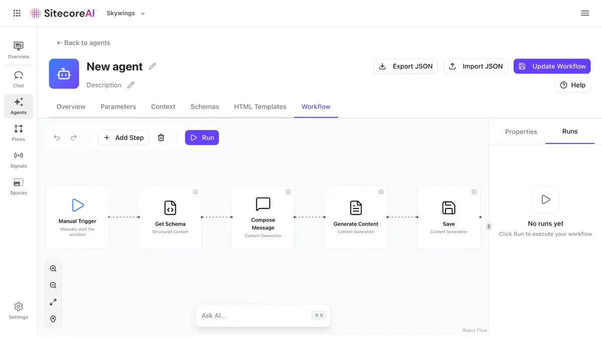 SitecoreAI Studio screenshot of Agentic Studio SaaS platform UI