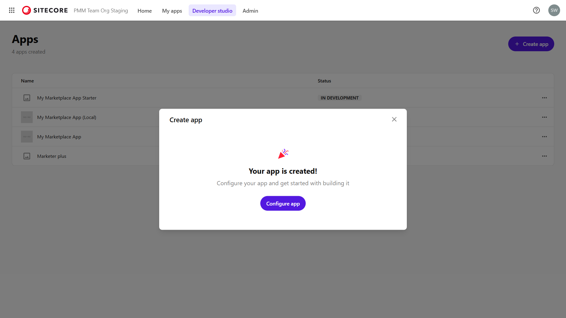 Sitecore Marketplace Developer Studio - App successfully created