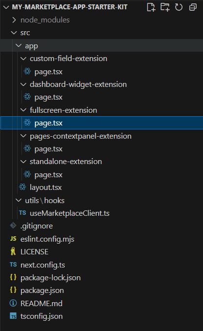 Marketplace Next.js Starter Kit file structure of app router sample