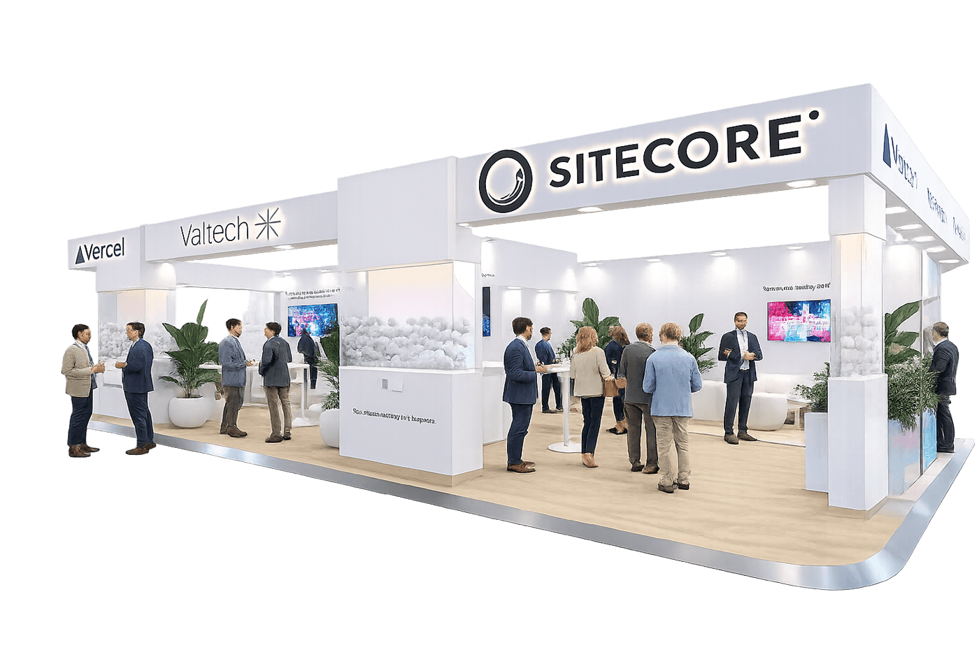 Rendering of the Sitecore, Valtech and Vercel booth at DMEXCO 2026