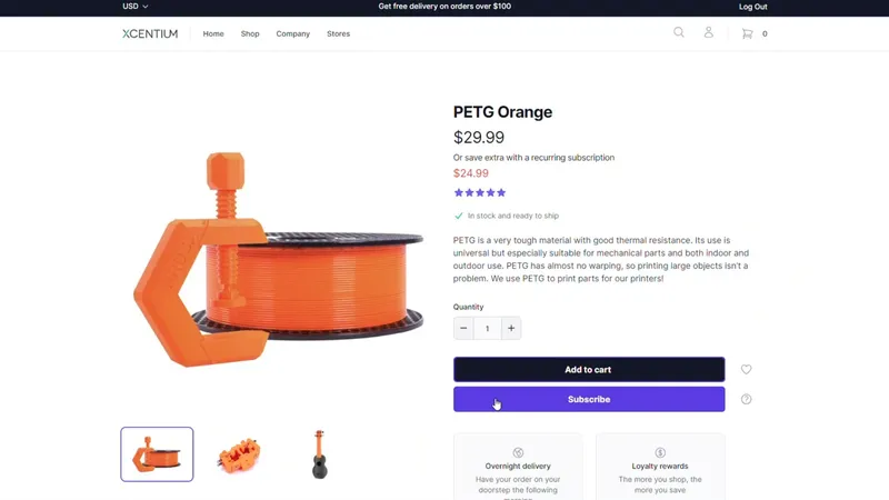 page with detail from e-shop