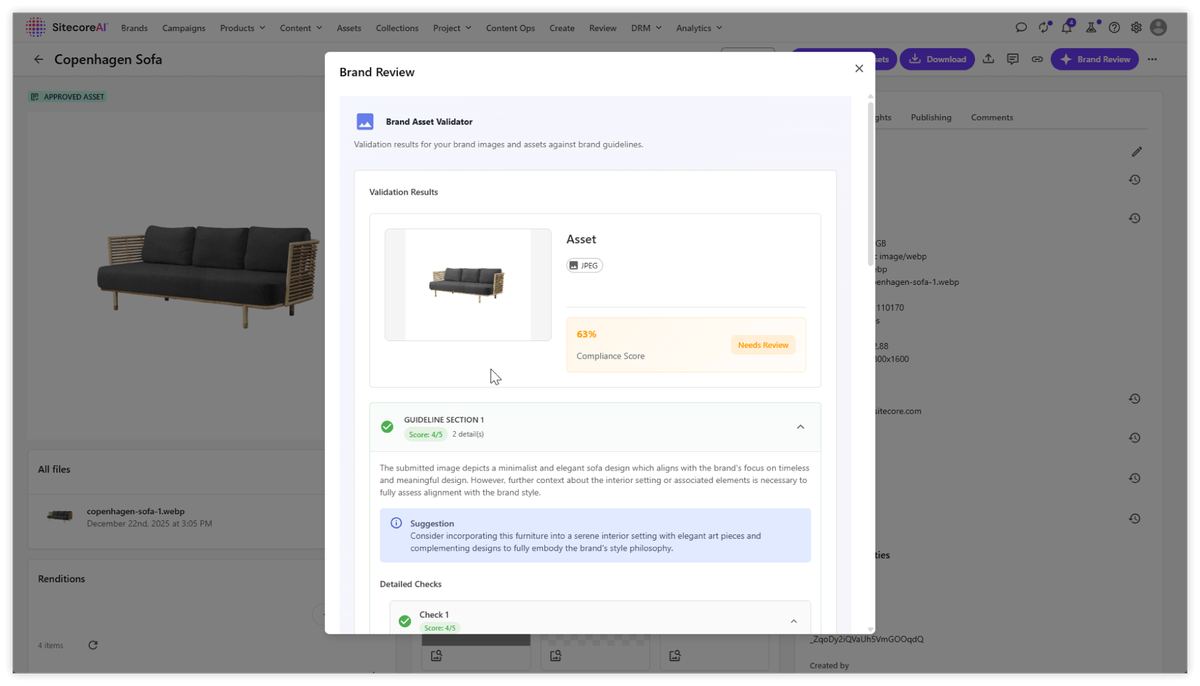 SitecoreAI DAM Digital Asset Management content brand validator product screenshot
