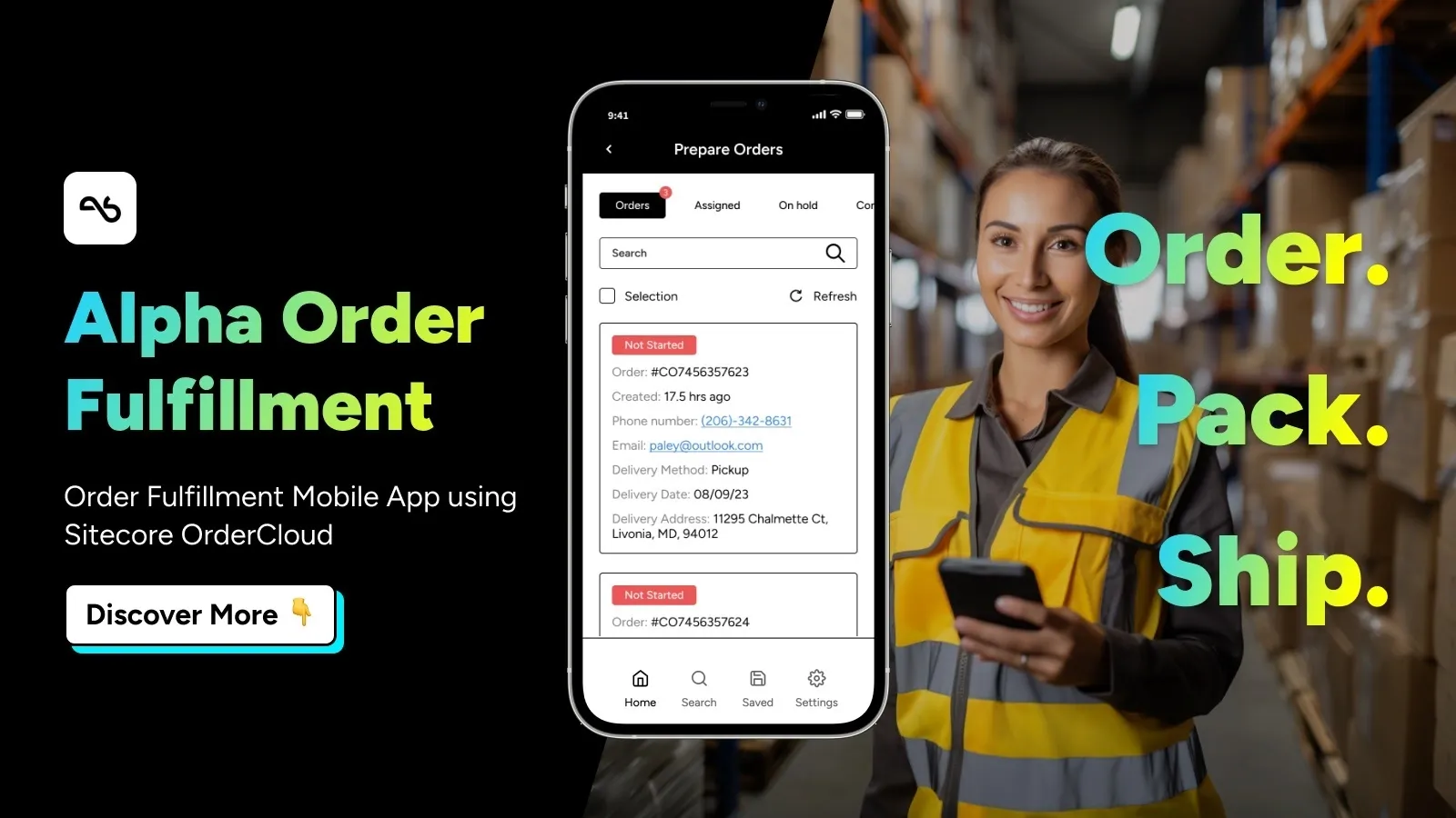 Image of a delivery women and a phone screen displaying order fulfillment