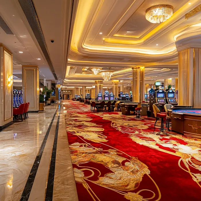 casino hallway with one-armed bandits