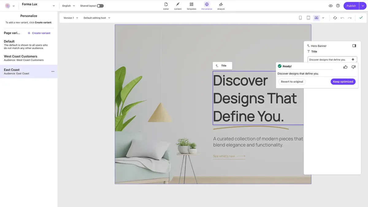 SitecoreAI conversion optimization site performance dashboard