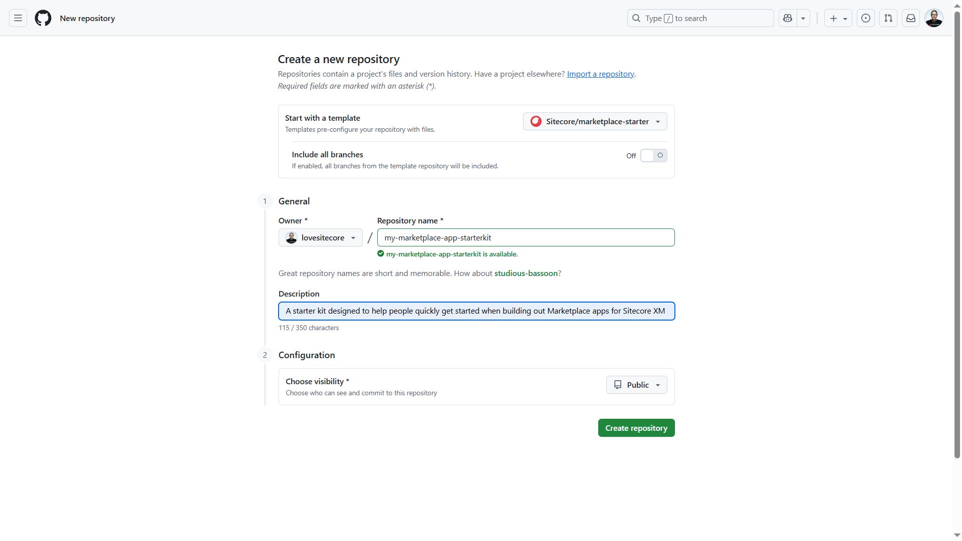 GitHub - create repository 
