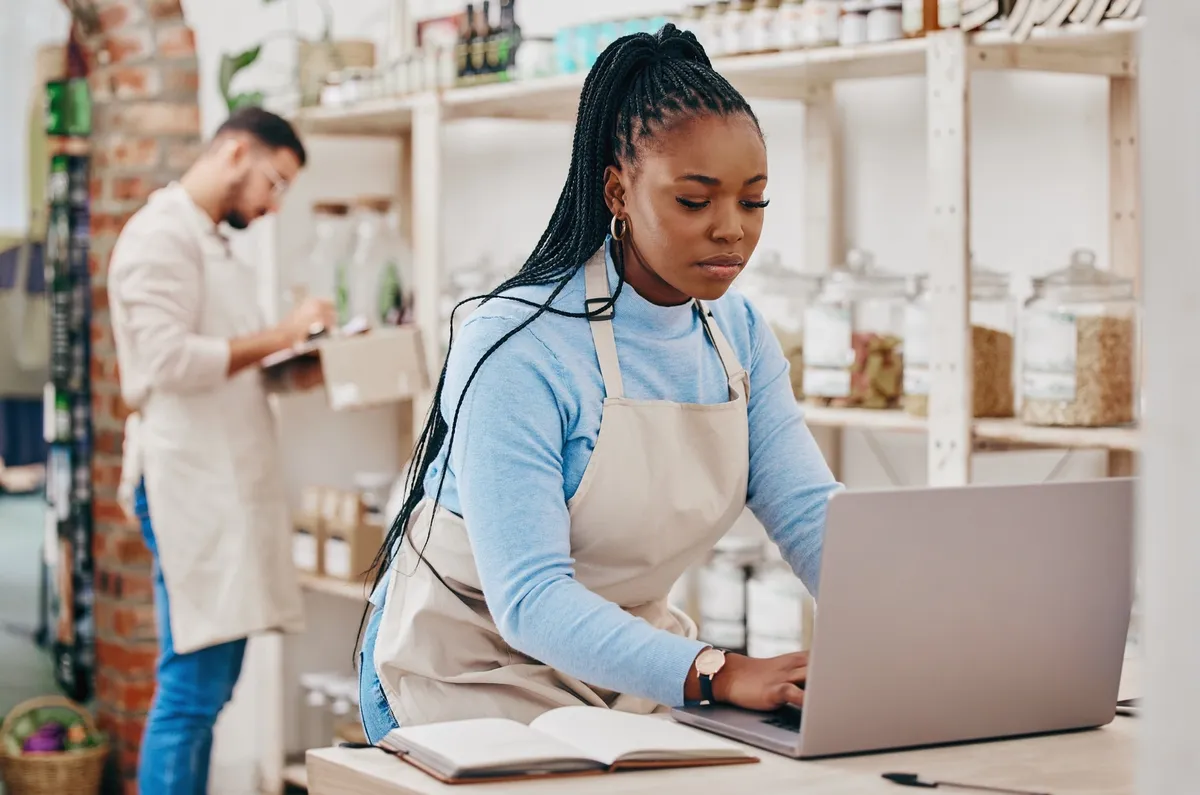 Grocery,Store,,Small,Business,And,Black,Woman,At,Counter,With