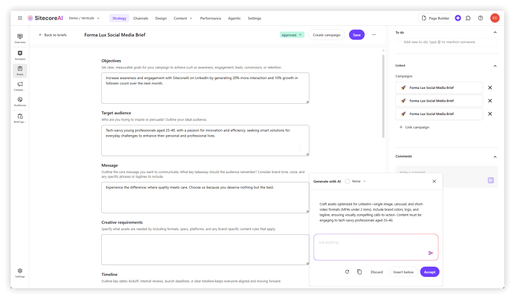 SitecoreAI content operations brief creation