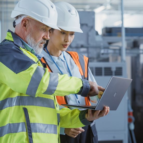 Two,Diverse,Heavy,Industry,Engineers,In,Safety,Uniform,And,Hard