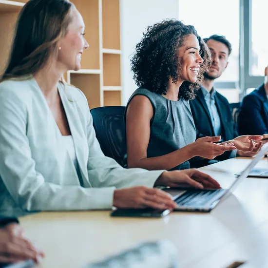 Group of business persons in business meeting. Group of entrepreneurs on meeting in board room. Corporate business team on meeting in the office.