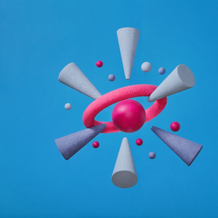 Abstract multi-colored objects on blue background
