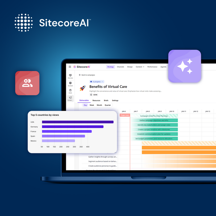 Computer screen displaying multiple Sitecore AI interface screenshots