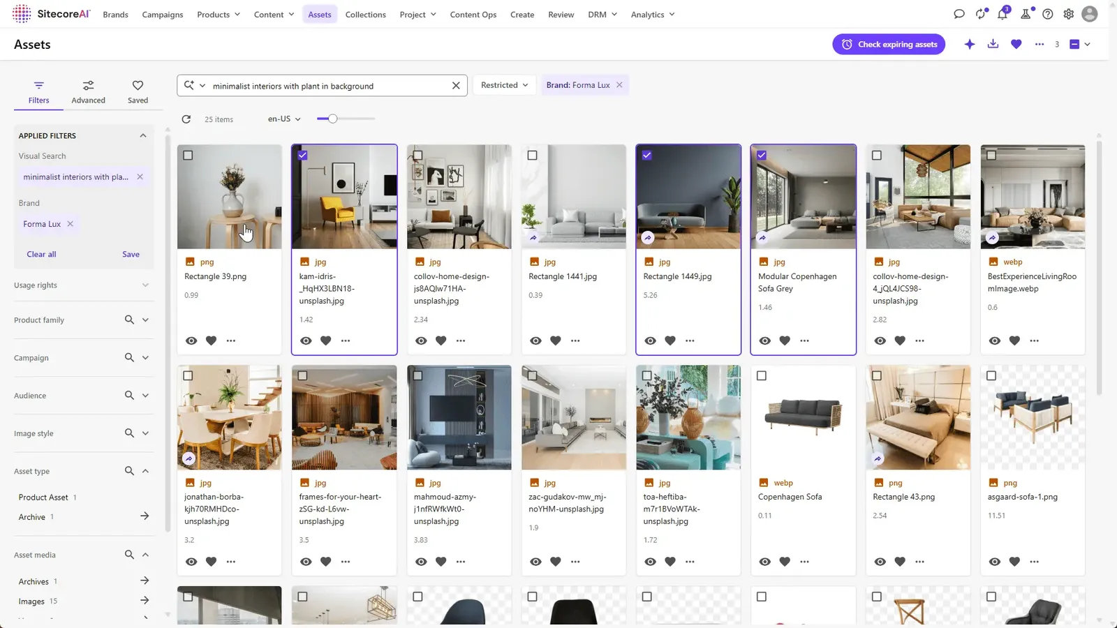 SitecoreAI DAM Digital Asset Management asset search product screenshot