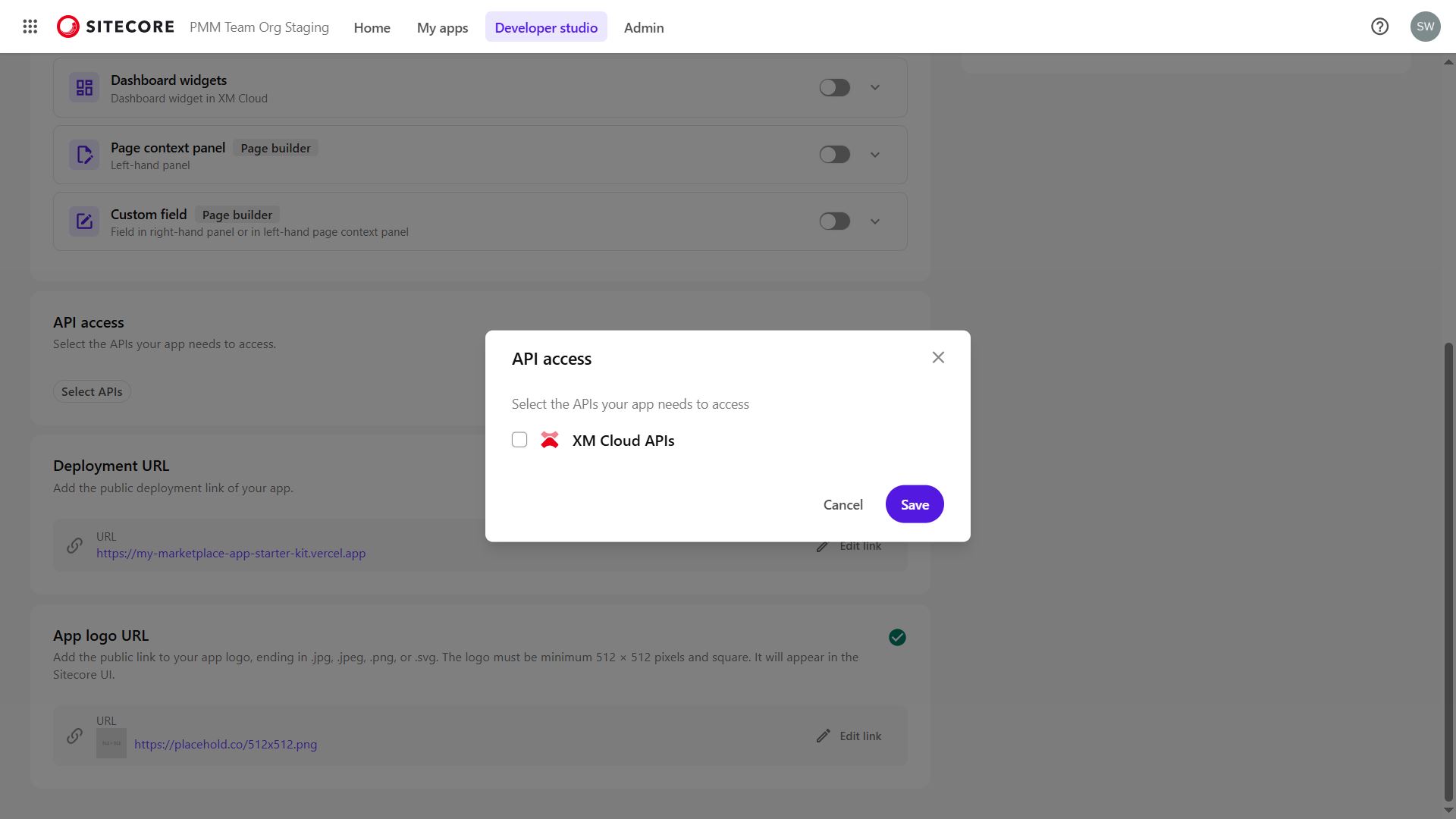 Marketplace Custom Apps - Configure API access