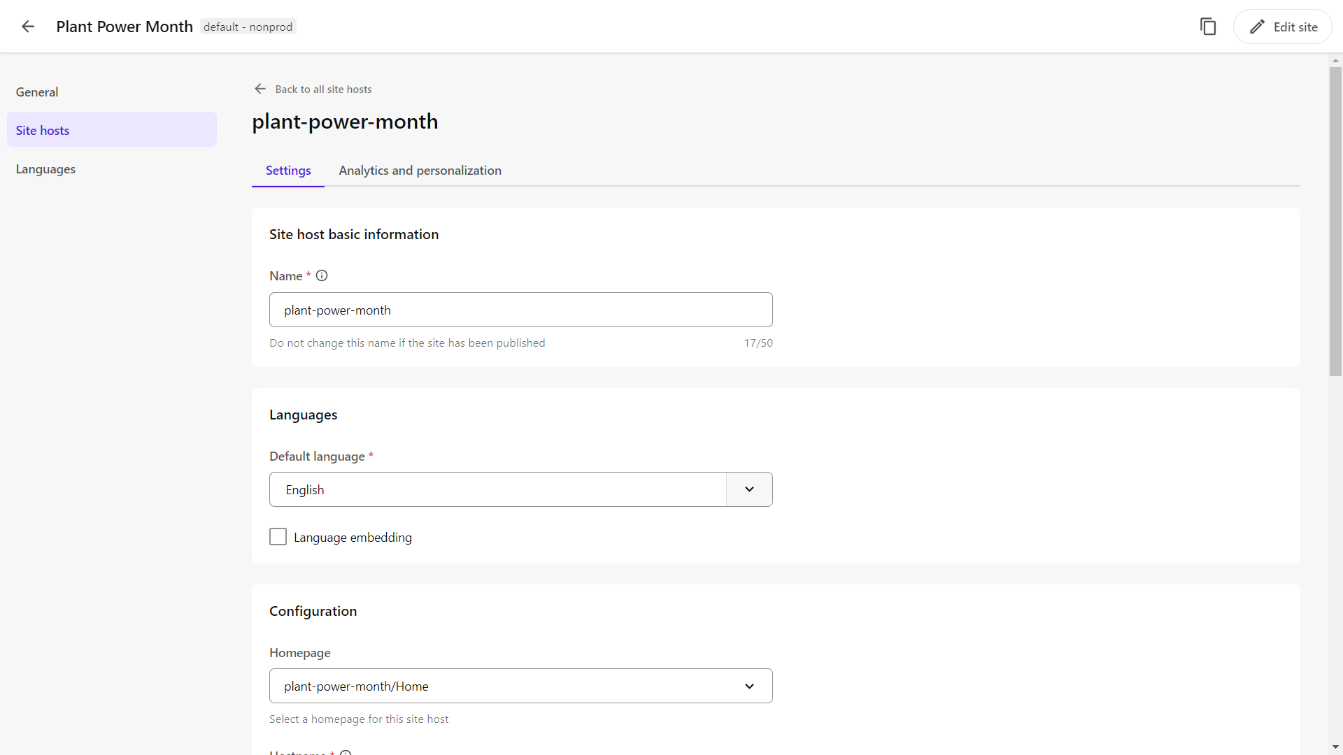 Site Settings - Site Hosts